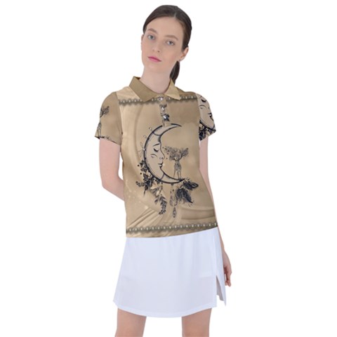 Deer On A Mooon Women s Polo Tee by FantasyWorld7