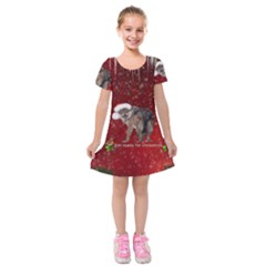 I m Ready For Christmas, Funny Wolf Kids  Short Sleeve Velvet Dress