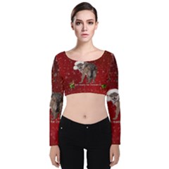 I m Ready For Christmas, Funny Wolf Velvet Long Sleeve Crop Top by FantasyWorld7