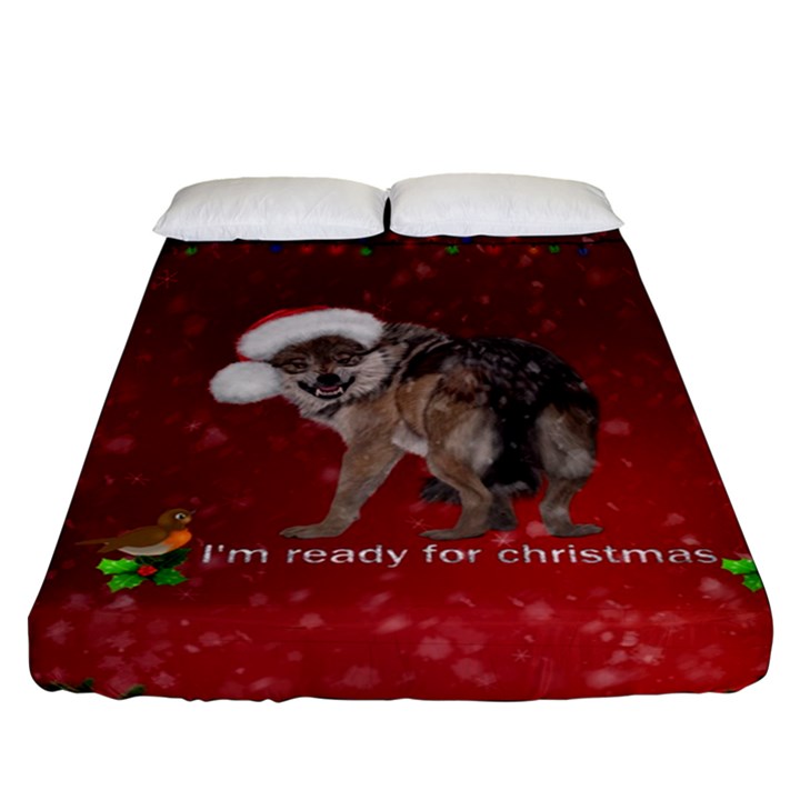 I m ready for christmas, funny wolf Fitted Sheet (Queen Size)