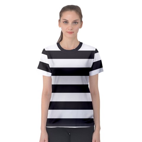 Black And White Large Stripes Goth Mime French Style Women s Sport Mesh Tee by genx