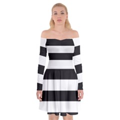 Black And White Large Stripes Goth Mime French Style Off Shoulder Skater Dress by genx