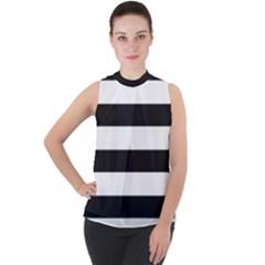 Black And White Large Stripes Goth Mime French Style Mock Neck Chiffon Sleeveless Top by genx