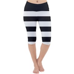 Black And White Large Stripes Goth Mime French Style Lightweight Velour Cropped Yoga Leggings by genx