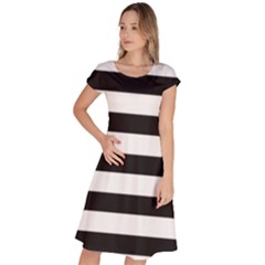 Black And White Large Stripes Goth Mime French Style Classic Short Sleeve Dress by genx