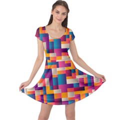 Abstract Geometry Blocks Cap Sleeve Dress by Bajindul