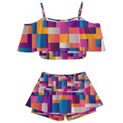 Abstract Geometry Blocks Kids  Off Shoulder Skirt Bikini by Bajindul