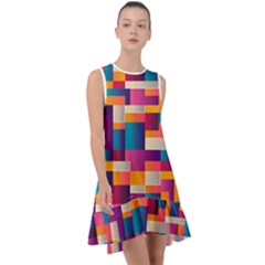 Abstract Geometry Blocks Frill Swing Dress