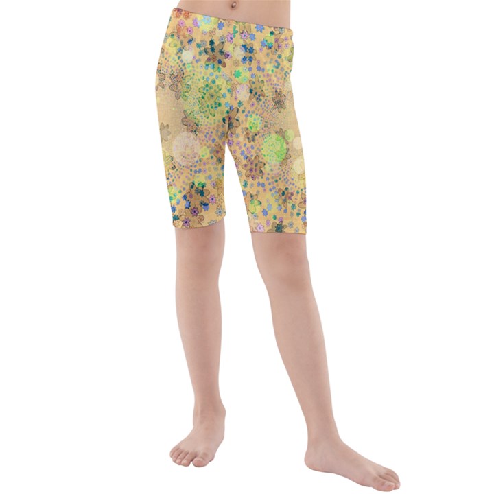 Flowers Color Colorful Watercolour Kids  Mid Length Swim Shorts