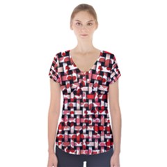 Background Red Summary Short Sleeve Front Detail Top