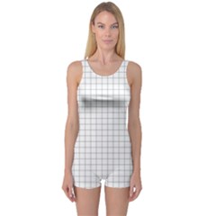 Aesthetic Black And White Grid Paper Imitation One Piece Boyleg Swimsuit by genx