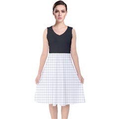 Aesthetic Black and White grid paper imitation V-Neck Midi Sleeveless Dress 