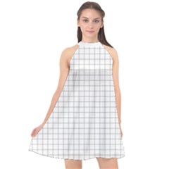 Aesthetic Black And White Grid Paper Imitation Halter Neckline Chiffon Dress  by genx