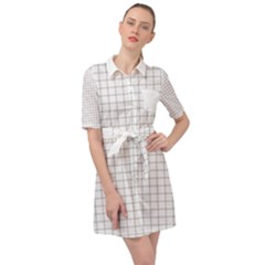 Aesthetic Black And White Grid Paper Imitation Belted Shirt Dress by genx