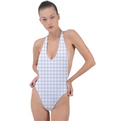 Aesthetic Black And White Grid Paper Imitation Backless Halter One Piece Swimsuit by genx