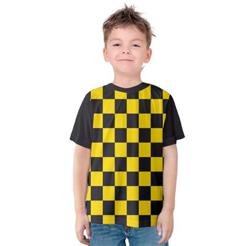 Checkerboard Pattern Black And Yellow Ancap Libertarian Kids  Cotton Tee by snek