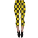 Checkerboard Pattern Black and Yellow Ancap Libertarian Capri Leggings  View2