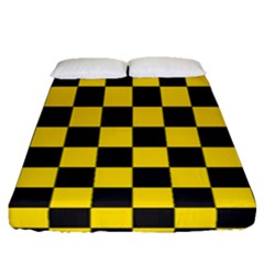 Checkerboard Pattern Black and Yellow Ancap Libertarian Fitted Sheet (Queen Size)