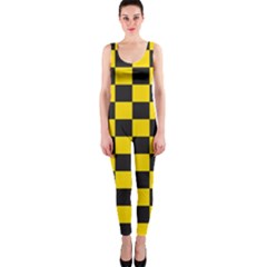 Checkerboard Pattern Black and Yellow Ancap Libertarian One Piece Catsuit