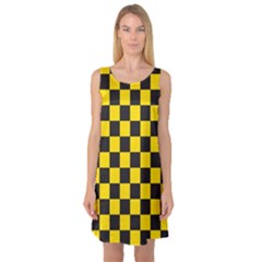 Checkerboard Pattern Black and Yellow Ancap Libertarian Sleeveless Satin Nightdress