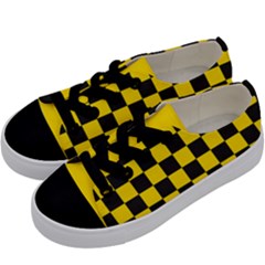 Checkerboard Pattern Black and Yellow Ancap Libertarian Kids  Low Top Canvas Sneakers