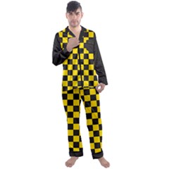 Checkerboard Pattern Black And Yellow Ancap Libertarian Men s Satin Pajamas Long Pants Set by snek