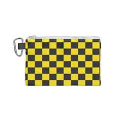 Checkerboard Pattern Black and Yellow Ancap Libertarian Canvas Cosmetic Bag (Small)