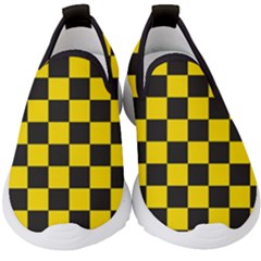Checkerboard Pattern Black and Yellow Ancap Libertarian Kids  Slip On Sneakers