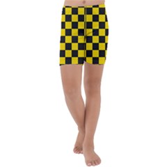 Checkerboard Pattern Black And Yellow Ancap Libertarian Kids  Lightweight Velour Capri Yoga Leggings by snek