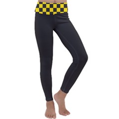 Checkerboard Pattern Black and Yellow Ancap Libertarian Kids  Lightweight Velour Classic Yoga Leggings