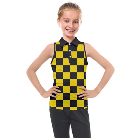 Checkerboard Pattern Black And Yellow Ancap Libertarian Kids  Sleeveless Polo Tee by snek