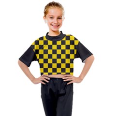 Checkerboard Pattern Black and Yellow Ancap Libertarian Kids Mock Neck Tee