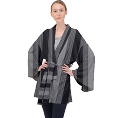 Pattern Bandes Gris/noir Long Sleeve Velvet Kimono  by kcreatif