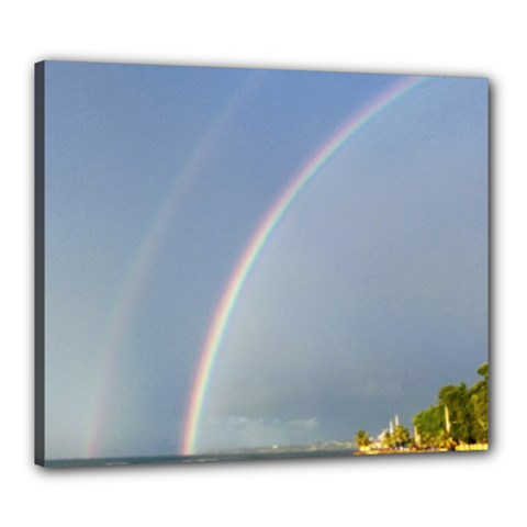 Double Rainbow On The Ocean In Puerto Rico Canvas 24  X 20  (stretched) by StarvingArtisan