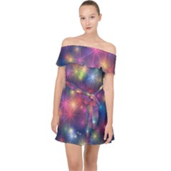 Abstract Background Graphic Space Off Shoulder Chiffon Dress