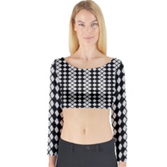 White Plaid Texture Long Sleeve Crop Top