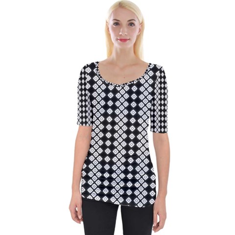 White Plaid Texture Wide Neckline Tee by Mariart