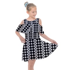 White Plaid Texture Kids  Shoulder Cutout Chiffon Dress