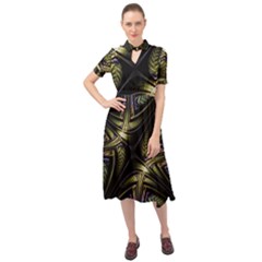 Fractal Texture Pattern Keyhole Neckline Chiffon Dress