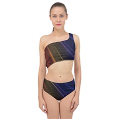 Rainbow Waves Mesh Colorful 3d Spliced Up Two Piece Swimsuit