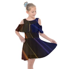 Rainbow Waves Mesh Colorful 3d Kids  Shoulder Cutout Chiffon Dress