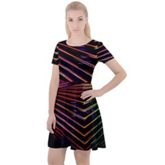 Abstract Neon Background Light Cap Sleeve Velour Dress 