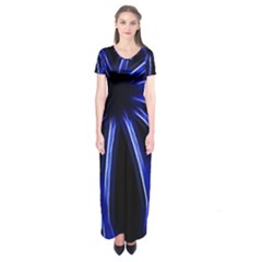 Light Effect Blue Bright Design Short Sleeve Maxi Dress