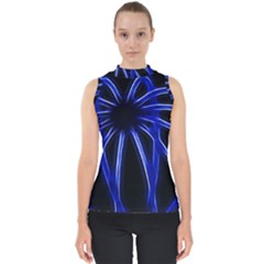 Light Effect Blue Bright Design Mock Neck Shell Top by HermanTelo