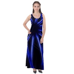 Light Effect Blue Bright Design Sleeveless Velour Maxi Dress by HermanTelo