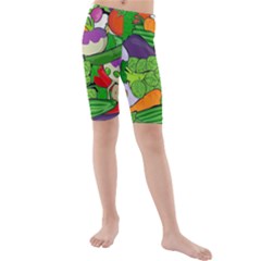 Vegetables Bell Pepper Broccoli Kids  Mid Length Swim Shorts by HermanTelo