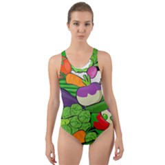 Vegetables Bell Pepper Broccoli Cut-out Back One Piece Swimsuit by HermanTelo