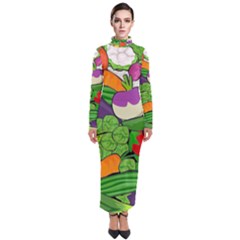 Vegetables Bell Pepper Broccoli Turtleneck Maxi Dress