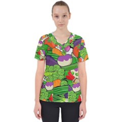 Vegetables Bell Pepper Broccoli Women s V-neck Scrub Top by HermanTelo