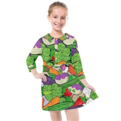 Vegetables Bell Pepper Broccoli Kids  Quarter Sleeve Shirt Dress by HermanTelo
